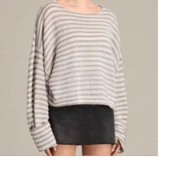 ALL SAINTS Cassio Striped Oversized Boat Neck Long Sleeve Sweater size Large - Picture 1 of 8